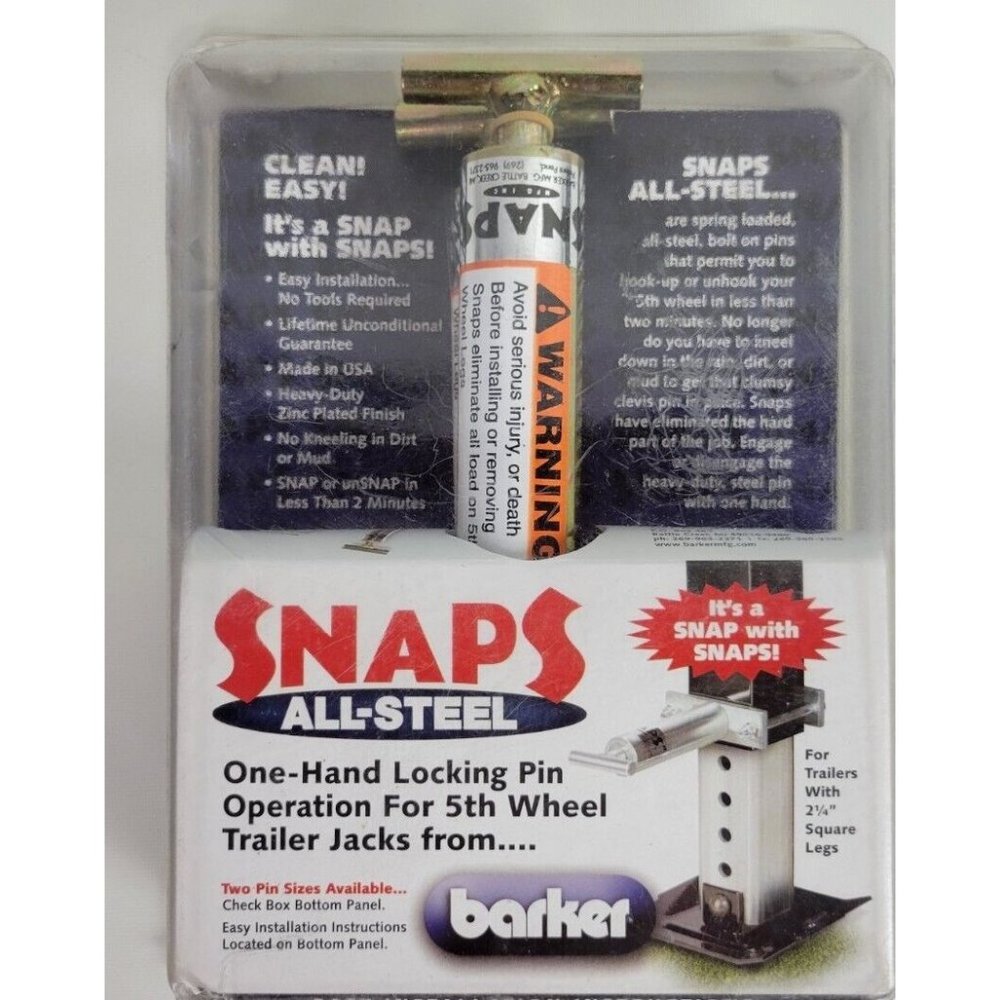Barker Snaps All Steel One Handed Locking Pin 5th Wheel Trailer Jacks 26810 7/16